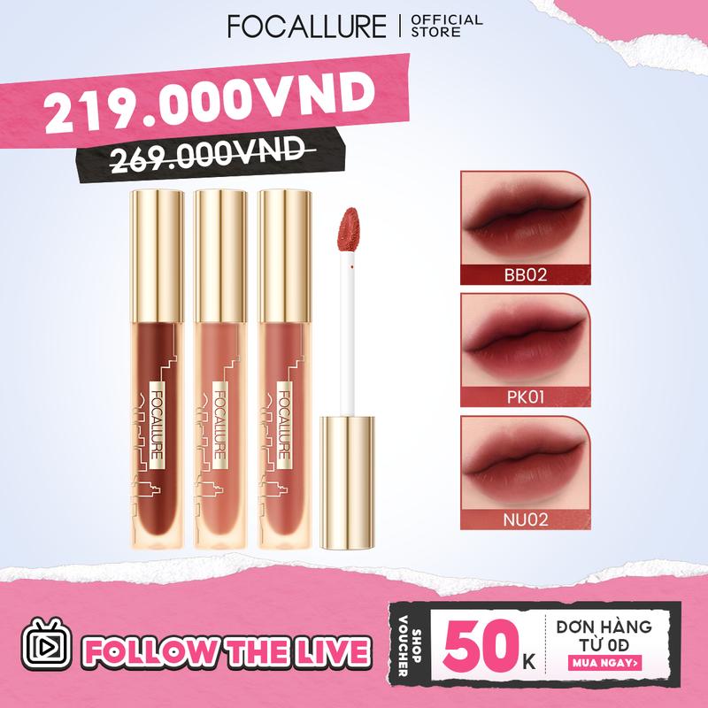 Focallure Set 3 Son Nhung Tint Lì Dưỡng Ẩm Mềm Mịn Môi 