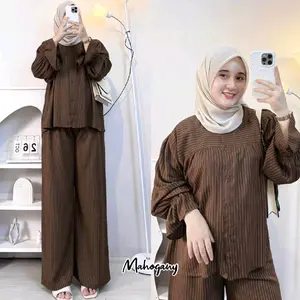 Arumi One Set Blouse Kancing Tangan Karet Dan Kulot Rayon Wanita Nyaman Cantik Kekinian Busui Friendly Celana Panjang Balon