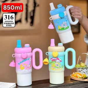 Tumbler 2in1 Stainless Steel Mug 850ml / Tumbler Gagang Teguk dan Sedotan Lopy