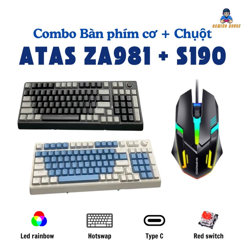 Combo bàn phím cơ và chuột ATAS ZA981 + S190 - Hotswap - Red Switch - LED 9 chế độ - Kết nối TypeC