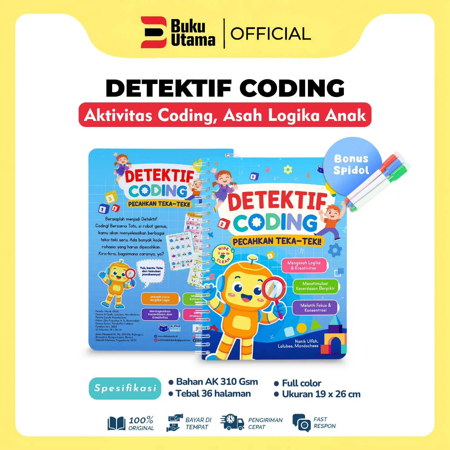[WIPE CLEAN BOOK] BUKU DETEKTIF CODING | Aktivitas Coding, Asah Logika Anak | Hardcover | Penerbit Alphabooks