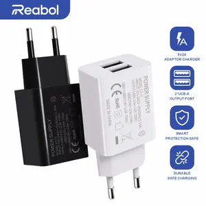 ​​Reabol 5V 2A EU Plug 2 USB Wall Charger Adapter for iPhone Huawei Samsung Travel Power Supply​
