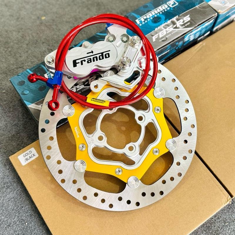 compo heo frando 4p+pas cnc+đĩa atr brembo over size 267 kèm dây dầu morin cho các dòng xe