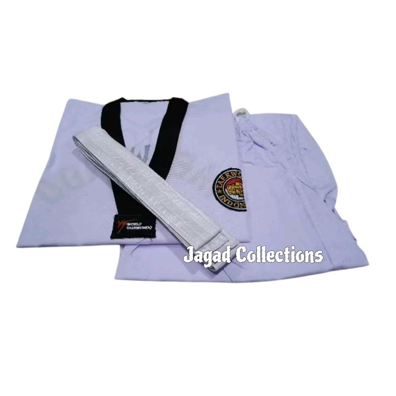 BAJU, SERAGAM TAEKWONDO KERAH HITAM (BAJU DAN CELANA PLUS SABUK) 1