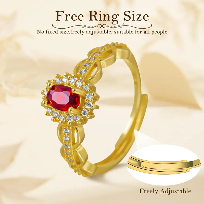 【003Harga telah dibanting, segera di CO】Chard Wake Cincin Wanita Korea Vintage Red Gemstone Perhiasan Ukuran Bebas Cincin Cewek Original  CWR032-Red 6