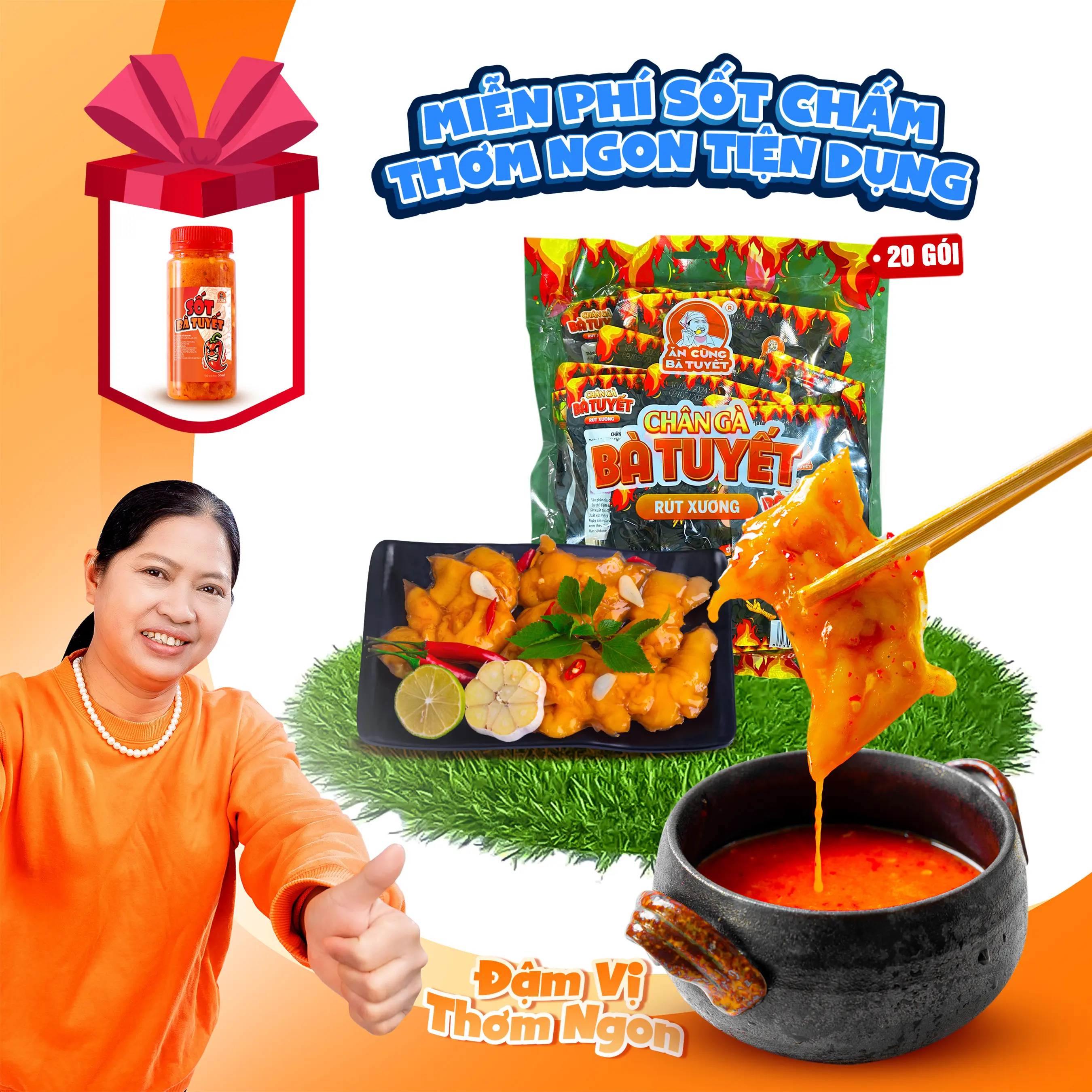 [ Tặng 1 Hũ Sốt ] Combo 20 Gói Chân Gà Tê Cay Rút Xương - Ăn Cùng Bà Tuyết