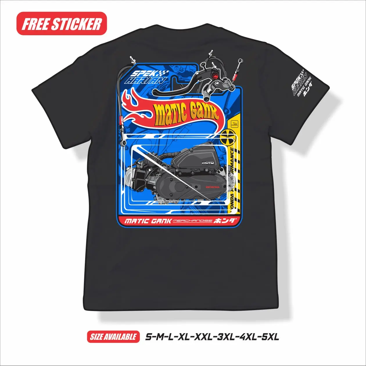 Kaos Matic 2smoke - Spek Harian Gank Proper Free Sticker - Pria, Baju Pria Combed Sablon Kain Motor Racing Katun Distro Nyaman Cowok Atasan Tangan Atasan Tangan Atasan Tangan Tshirt Hitam