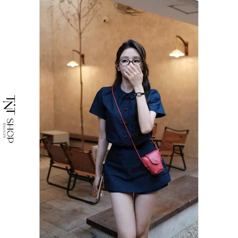 VÁY JUM BIGSIZE CỔ SƠ MI TAY NGẮN KHUY TIM TNT SHOP BIGSIZE 60KG 90KG