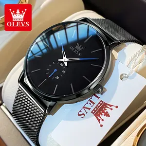 OLEVS Jam Tangan Pria Anti Air Original New Cowok 2024 Ultra-thin Terbaru Mewah Hitam Luxury Stainless Steel Watches Men Cod with Kotak Ori