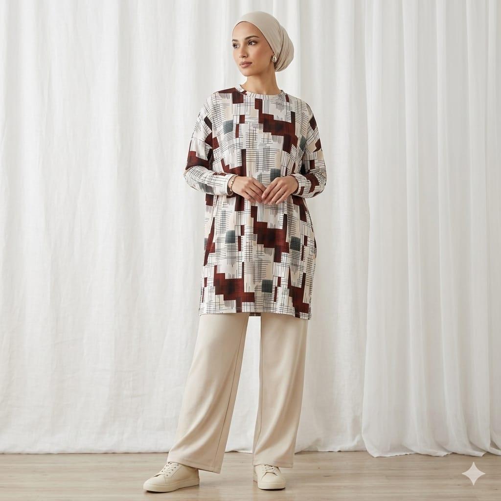 MS SETELAN WANITA JUMBO MOTIF SQUARE BAJU ATASAN DAN BAWAHAN UNTUK SEHARI HARI [BISA COD]