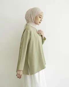 MISTYVORI | Tiva Baju Panjang Polos Atasan Wanita Anti Kusut Muslim Basic Kancing Kerah Outer Simple Casual