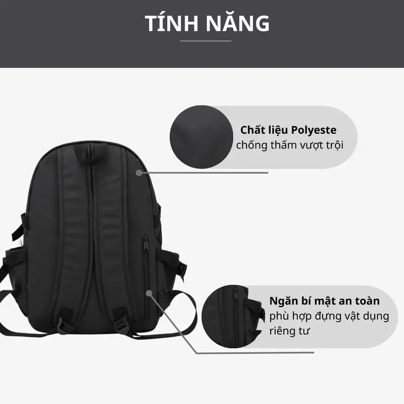Balo nam nữ thời trang trượt nước cao cấp LAZA Rosy Backpack 496 ( KHÔNG KÈM MÓC KHÓA ) 6