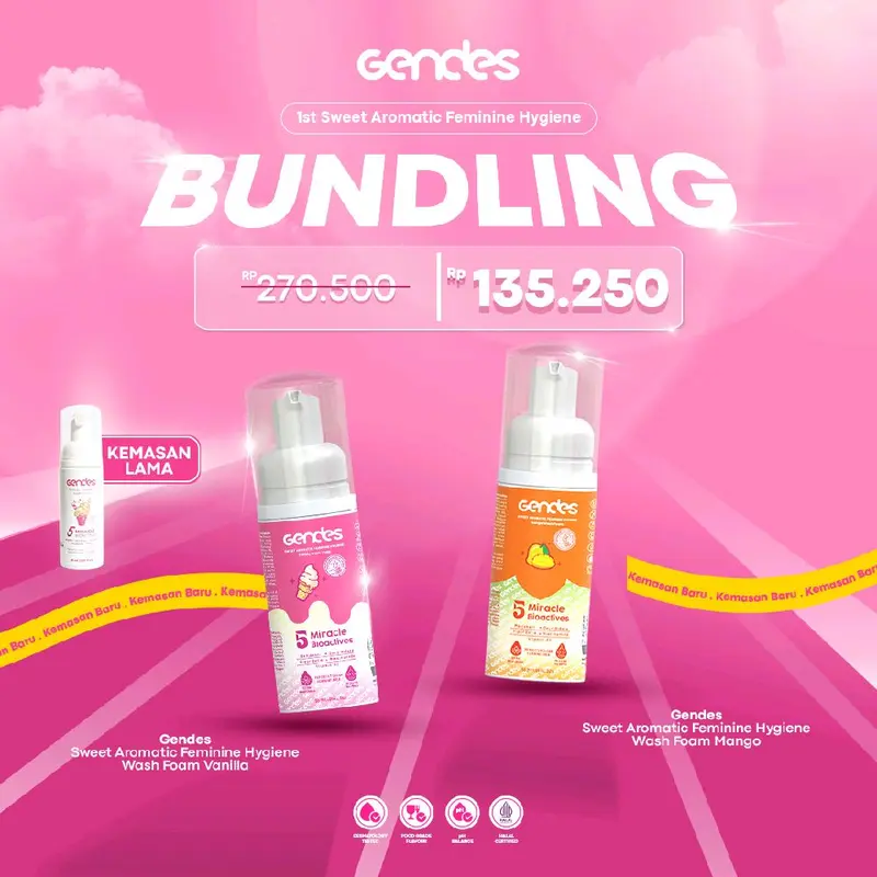 Gendes Bundling 2 Pcs Wash Foam Sweet Aromatic Dengan Variant Vanilla, Bubble Gum, Mango, Grape dan Cocopandan 55ml 3