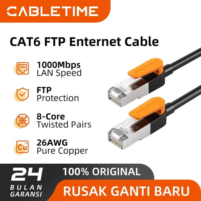 Gambar CABLETIME Kabel LAN RJ45 Cat 6 Gigabit Ethernet FTP Cable LAN 25M 30M 35M 40M - 25M dari Cabletime Surabaya Kota Surabaya Tokopedia