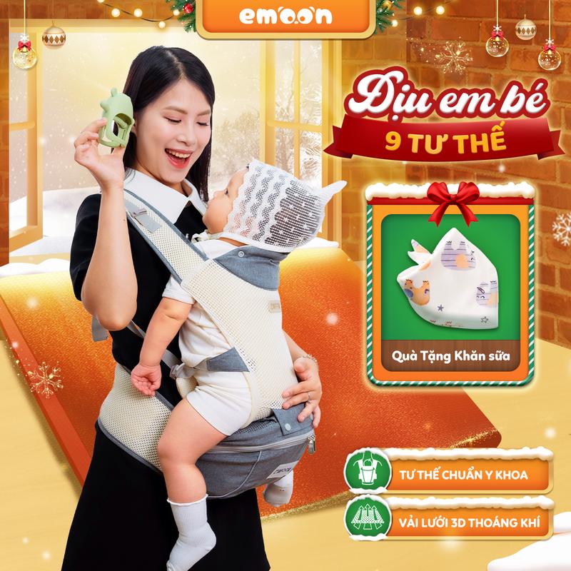   LIVE  Địu Em Bé Emoon Vải Lưới Thoáng khí - Địu 9 Tư Thế Chuẩn Y Khoa Chống Gù Cho Bé Từ 0 đến 36 Tháng 