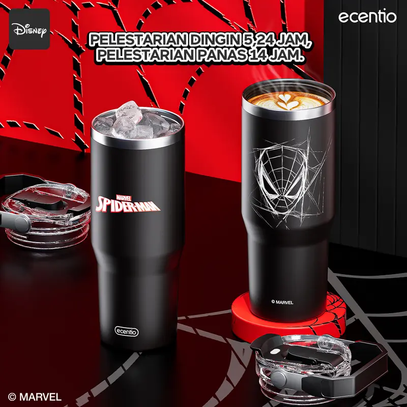 【LIVE】ecentio Tumbler Stainless Vacuum Spider-man 900ml Original Disney Marvel Portable Thermos Botol minum besar 5