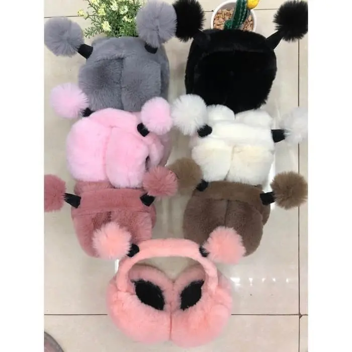 emf26-EARMUFF TANDUK POMPOM bulu polos pelindung telinga anak balita dewasa bisa pakai bulubulu halus import