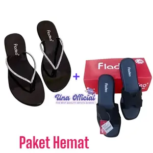 Paket Hemat Sandal japit Wanita permata Blink sama Slop polos size 37_40 free box Flat Sendal Wanita Cewek