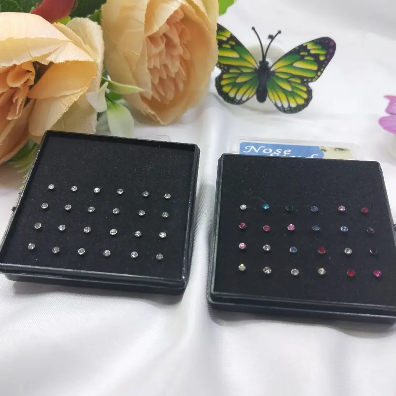 Anting Tindik Hidung 24pcs Tindik Hidung Nose Stud Silver Mata Warna Warni 1