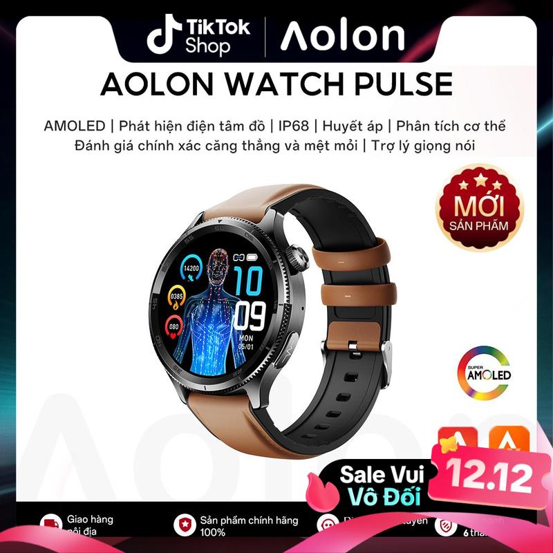  【Live Aolon Pulse Đồng Hồ Thông Minh Health Manager cung cấp tính năng theo dõi điện tâm đồ  ECG  nhịp tim  HRV  và huyết áp. Thiết bị được trang bị màn hình AMOLED 1,43 inch vỏ hợp kim và dây đeo da miễn phí. 