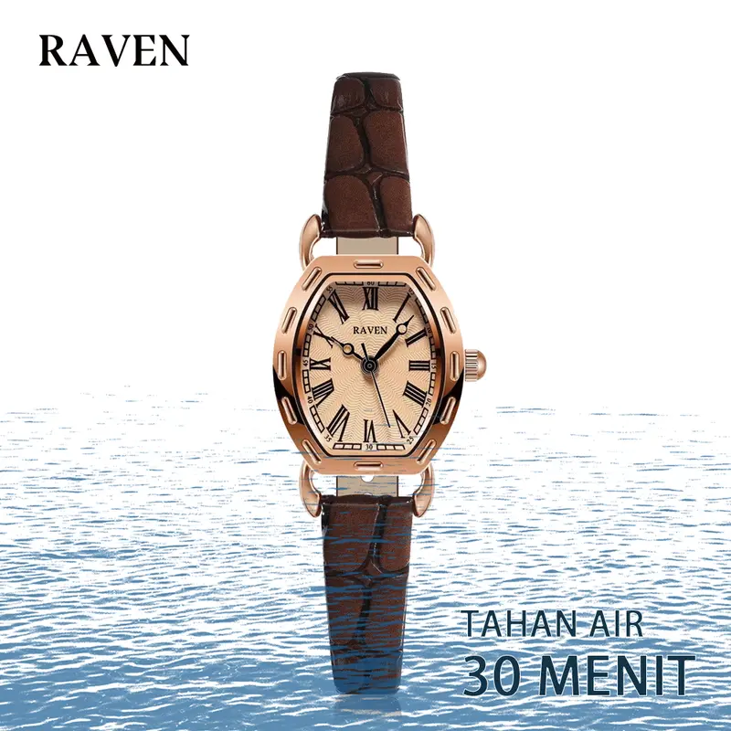 RAVEN Jam Tangan Wanita Anti Air Kuarsa Antik Kasual Tali Kulit Jam Tangan Cewek Original 8