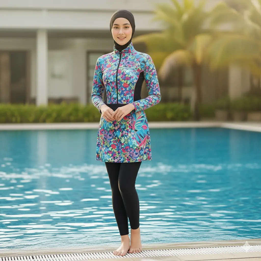 BAJU RENANG WANITA HIJAB Baju reanag muslimah motif bahan sepandex nylon elastis nyaman dipakai