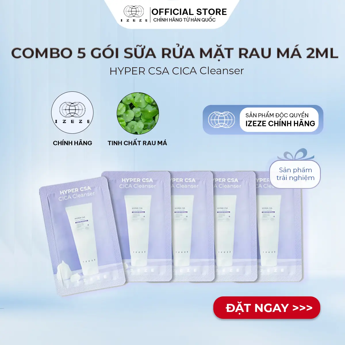 [IZEZE] Combo 5 sữa rửa mặt HYPER CSA CICA 2ml (làm dịu da, dành cho làn da nhạy cảm)