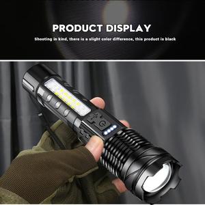 USB充電式懐中電灯、緊急灯と警告灯付きポータブルライト、キャンプ・ハイキング・釣り用高ルーメン懐中電灯