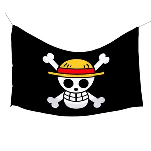 Flag Bendera One Piece Wall Decor Kain Aesthetic Cosplay Tapestry Fabric Anime Bajak Laut Luffy OP 90x75 Dinding