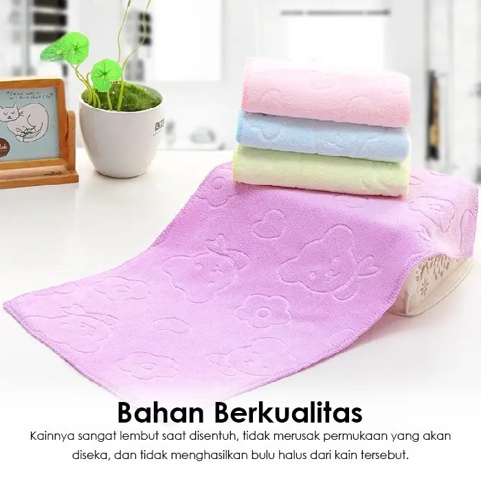 Handuk Mandi kecil / Handuk Microfiber 60x30cm Motif Embos Bear / Handuk Anak Bahan Halus Lembut / Handuk Olahraga / Handuk Gym 1