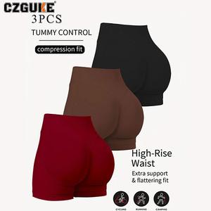CZGUKE Shorts de Mujer de Canalé Bajo con Cintura Fruncida 4,5 inch para Gimnasio Yoga Club y Bicicleta Estática Tummy Control High-Rise Waist
