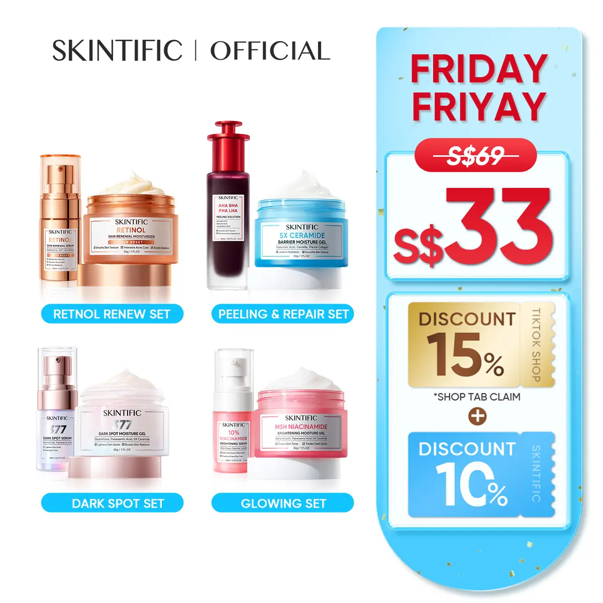 [SKINTIFIC OFFICIAL] SKINTIFIC 2PCS with Serum+Moisturizer Skincare set Hydrating Oil Control Repair Sensitive Acne Skin Repair