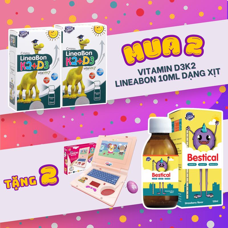 [MUA 2 TẶNG 2] Combo 2 lọ LineaBon vitamin D3 K2 XỊT 10ml - Vitamin tăng chiều cao cho bé chính hãng