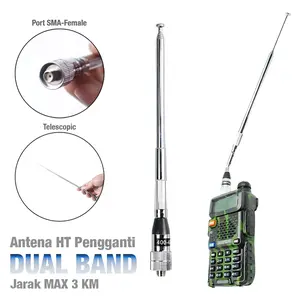 Antena HT Dual Band SMA-F Metal Telescopic untuk Walkie Talkie Baofeng BF-888s UFO-1 UV5R UV-82 UV-T8