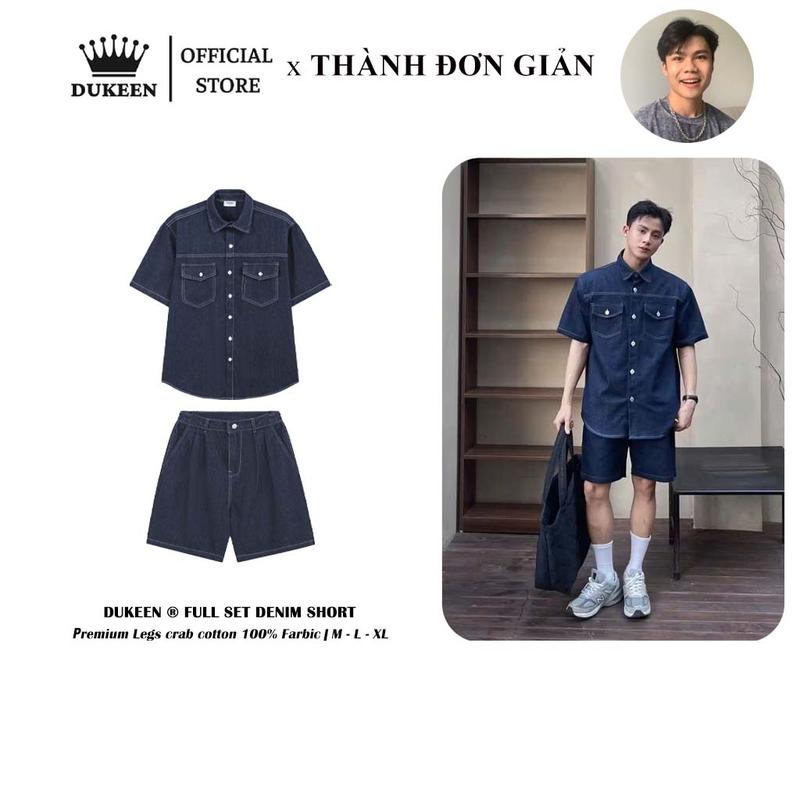 Độc Quyền [TĐG x Dukeen] Đồ Bộ Nam Dukeen, Set Jean Nam Nữ (Áo + Quần), Áo Sơ Mi Denim Cộc Tay và Quần Short Lửng DK084 Menwears