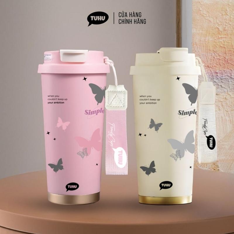 Ly giữ nhiệt khắc tên COFFEE Butterfly 530ml cốc nước giữ nhiệt nóng lạnh inox 316 cao cấp có ống hút – TUHUHOUSE
