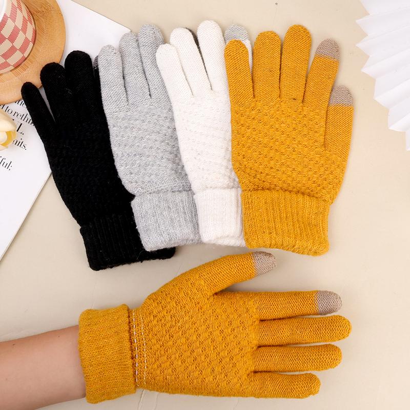 Product Introduction of Winter Office Elastic Knitted Gloves for Men Women Student Pineapple Pattern Cycling Touch Screen Jacquard Warm Plush Full Finger Mittens 16