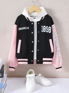 BRUUKLYN 1898 Basebal Jaket Anak 6 7 8 9 thn Jaket Baseball Anak Perempuan Terbaru 2025 Kekinian Jaket Varsity Anak Cewek Tanggung Keren Bahan Fleece Tebal
