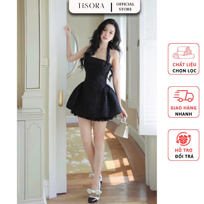 Đầm dự tiệc cup ngực cột dây cổ dáng xòe đính kim sa sang trọng