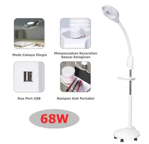 Lampu Tattoo 68W dengan Mode Cahaya Dingin & Hangat Kacamata Pembesar Kuku Eyelash Ruang Tamu Dua Port USB Naman Alat Portabel Pinset