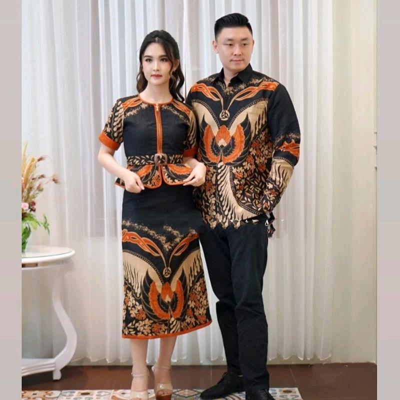 COUPLE SETELAN BLUS + ROK DAN KEMEJA BATIK PREMIUM. BAHAN KATUN. MOTIF SAMARTA 0