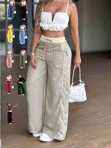Pantalones de mujer de cintura alta y pierna ancha, ajuste holgado con diseño de cintura caída, patrón a rayas, temporada de primavera y otoño, uso casual diario