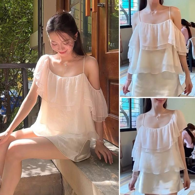 Áo 2 dây bèo chất vải đũi tơ 2 lớp mềm nhẹ nhàng mặc được 3 kiểu by Halinh MN03