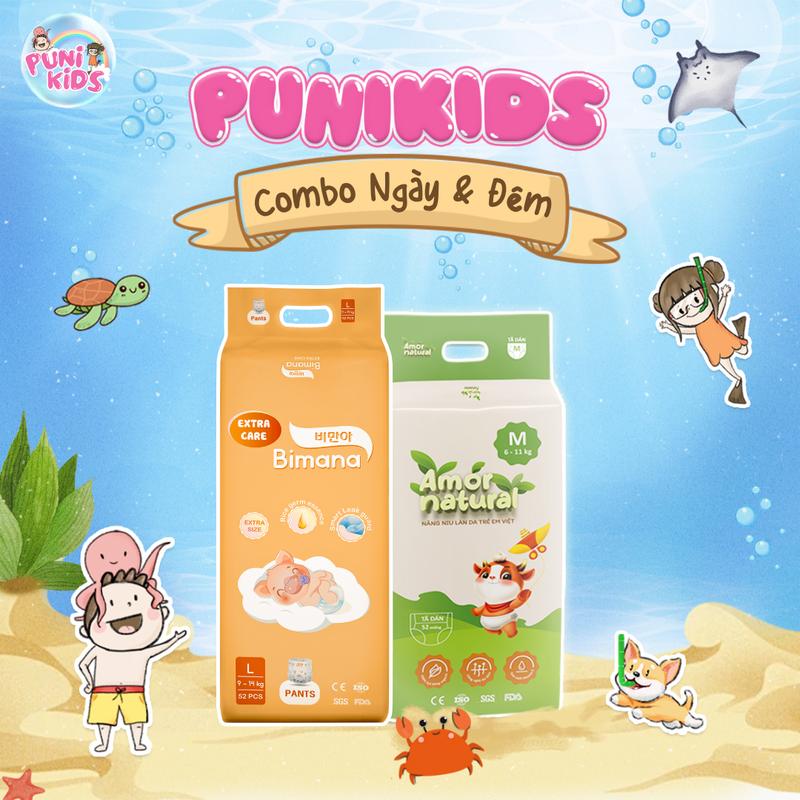 (1A + 1E) [NGÀY & ĐÊM] 01 BỊCH BỈM VIỆT AMOR NATURAL & 01 BỊCH BỈM BIMANA EXTRA CẢE - Tã Bỉm dán/ quần ngày và đêm cho bé đủ size NB - 4XL