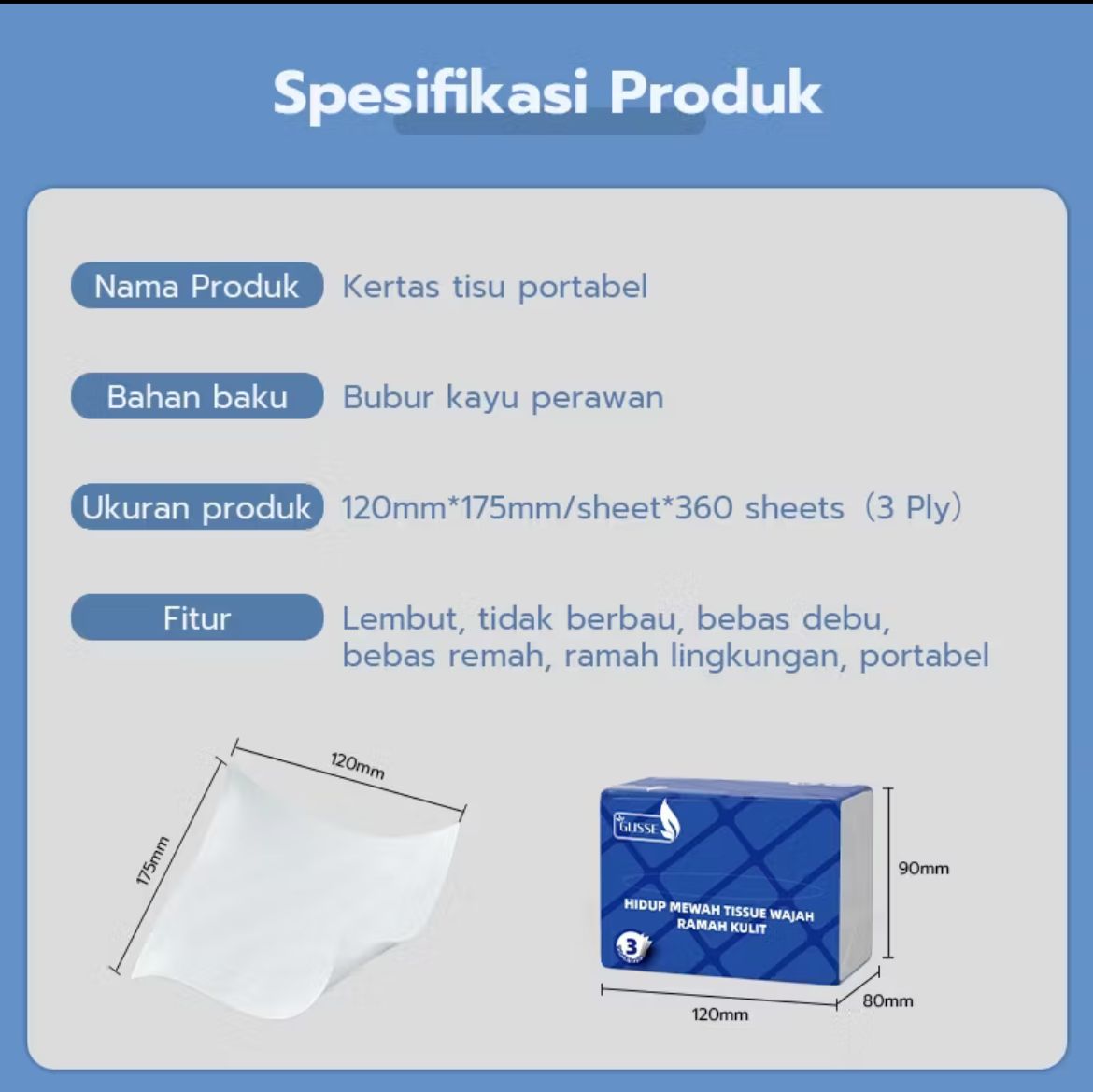 Glisse Tissue wajah 360 Lembar Halus Lembut 3 Lapis 100% Serat Alami 120x175mm Glisse Tissue wajah 360 Lembar Halus Lembut 3 Lapis 100% Serat Alami 120x175mm