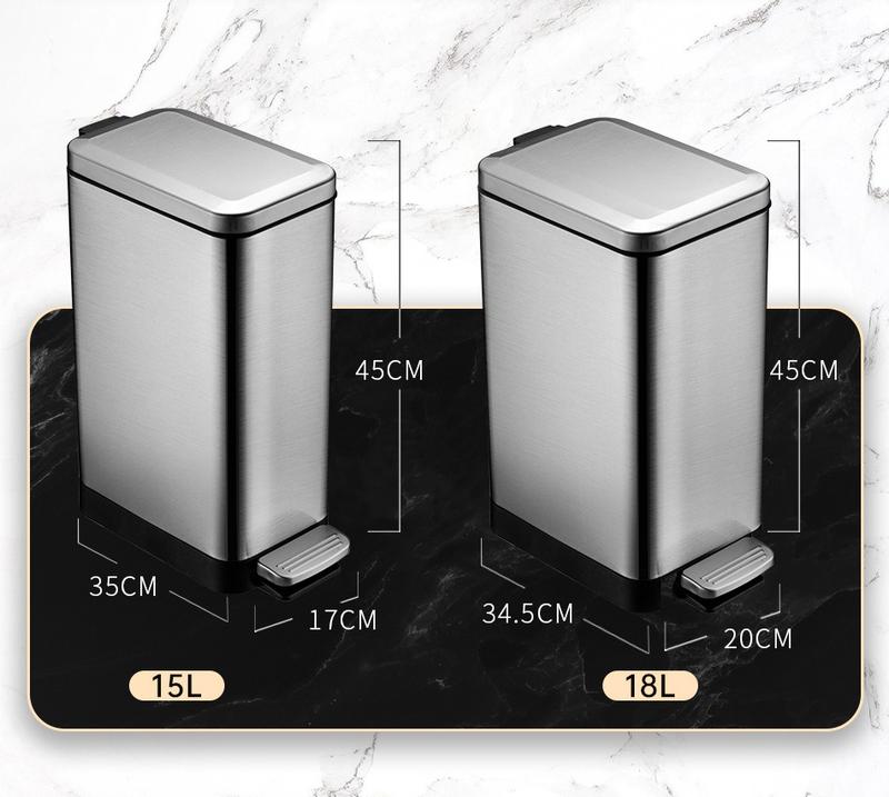 Product Introduction of Stainless steel soft-closing trash can trash can with foot pedal large trash can suitable for kitchen/dining room/living room/bathroom/bedroom Bin 6