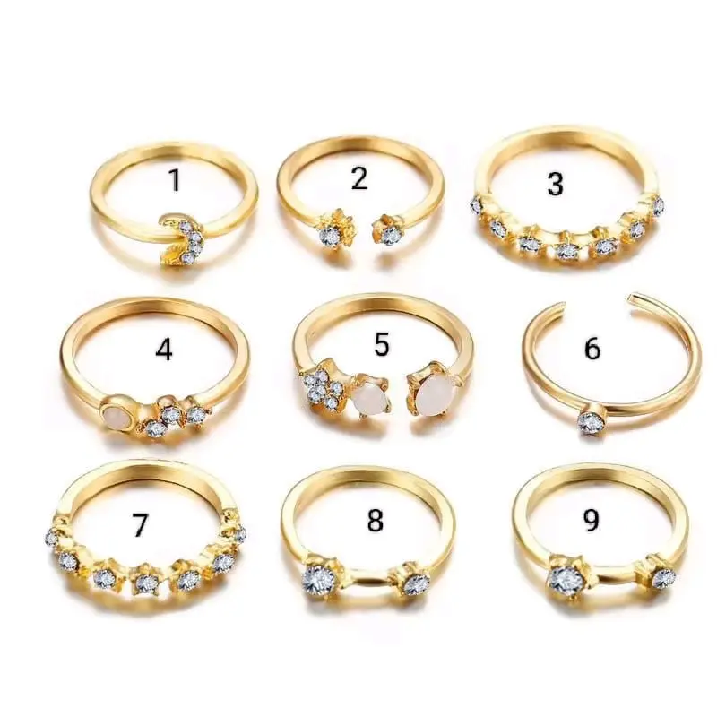 Cincin Vintage Gold Crystal | Ring Bohemian Moon Star | Rings Women Finger | Ring Wedding Retro Emas Perempuan Titanium 5