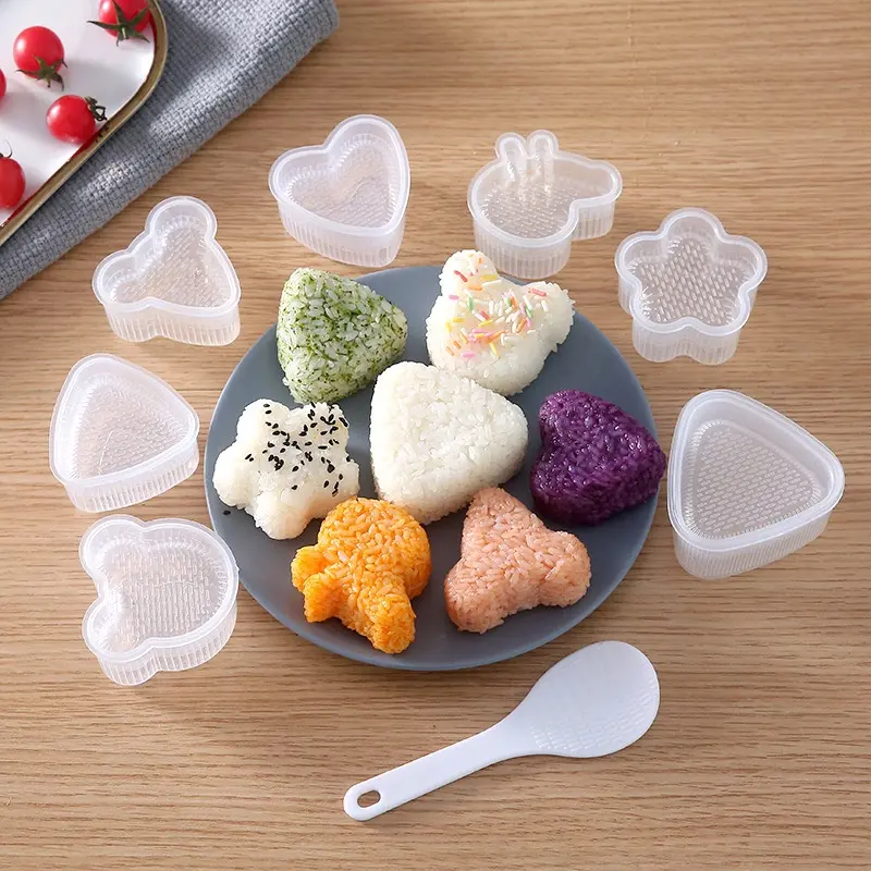 8 Buah Cetakan Sushi DIY Cetakan Bento Bola Nasi Alat Cetakan Pembuat Sushi Tekan Makanan Aksesori Bento Jepang Plastik Putih Kitchenware