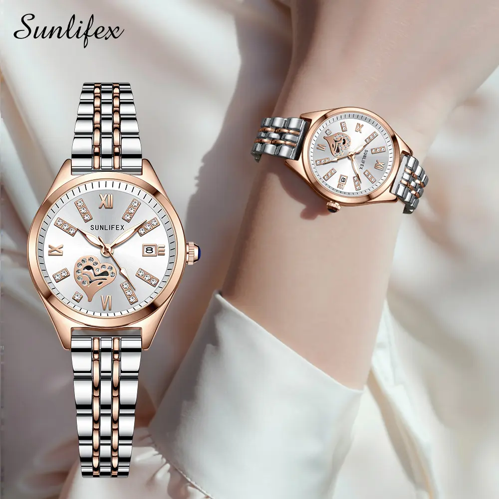 Sunlifex Jam Tangan Wanita Kalendar Berlian Elegan Santai Jam Tangan Cewek Analog Original New Watches SL6000