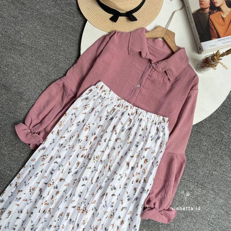 Vienetta.id - ONE SET SETELAN WANITA BAJU ROK PANJANG one set KIYOWO one set LUCU one set wanita kekinian korean style SETELAN ROK BUNGA FLORAL SKIRT BAJU BUAT HEALING PIKNIK JALAN HANGOUT KULIAH goKAMPUS TERBARU KEKINIAN 2026 OVERSIZE FIT XL CASUAL BASIC